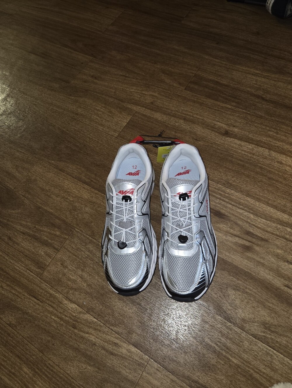 Avia Men’s Silver and Black Athletic Running Shoes with Red Accents